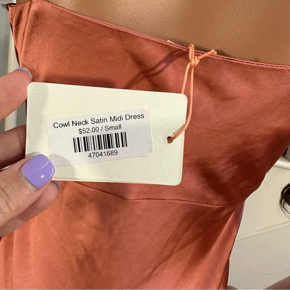 NWT coral satin slit midi dress - Picture 16 of 16